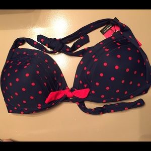 Blue with red polka dots halter top bikini NWT